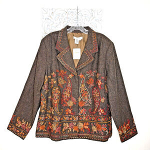 COLDWATER CREEK Women's XL Jacket Paisley Embroidered Tweed BROWN NWT MSRP $119
